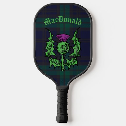 Scottish Thistle on Dark Tartan Custom Name Pickleball Paddle (Achterkant)