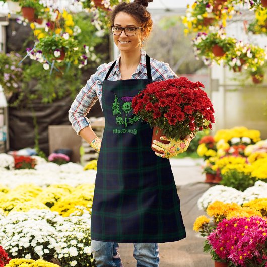 Scottish Thistle on Dark Tartan Custom Name Schort