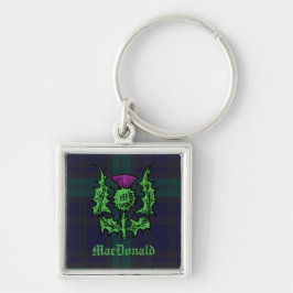 Scottish Thistle on Dark Tartan Custom Name Sleutelhanger