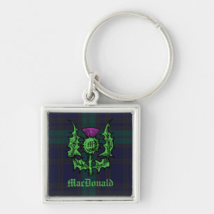 Scottish Thistle on Dark Tartan Custom Name Sleutelhanger