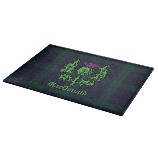Scottish Thistle on Dark Tartan Custom Name Snijplank (Hoek)