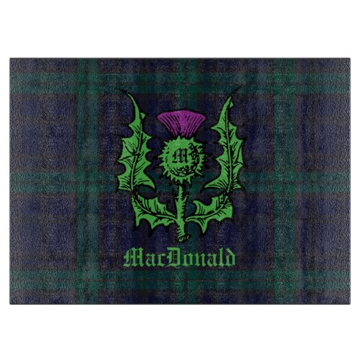 Scottish Thistle on Dark Tartan Custom Name Snijplank (Voorkant)