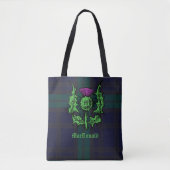 Scottish Thistle on Dark Tartan Custom Name Tote Bag (Voorkant)
