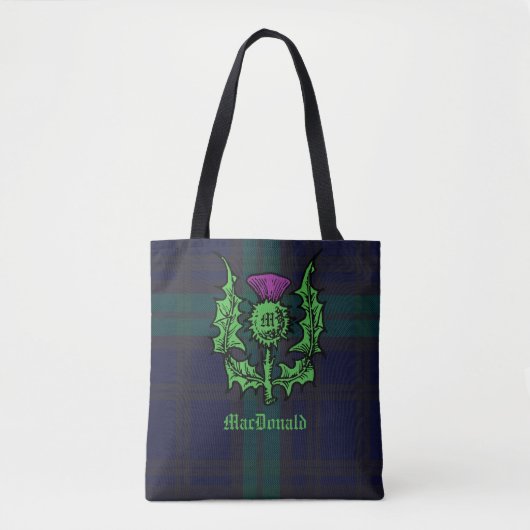 Scottish Thistle on Dark Tartan Custom Name Tote Bag (Voorkant)
