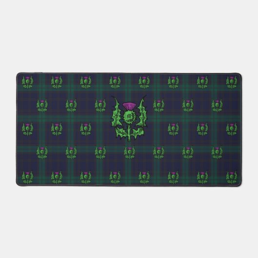 Scottish Thistle op Dark Tartan Custom Monogram Bureaumat (Voorkant)