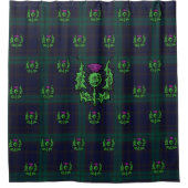 Scottish Thistle op Dark Tartan Custom Monogram Douchegordijn (Voorkant)
