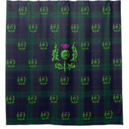 Scottish Thistle op Dark Tartan Custom Monogram Douchegordijn