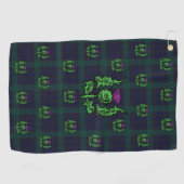 Scottish Thistle op Dark Tartan Custom Monogram Golfhanddoek (Horizontaal)