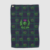 Scottish Thistle op Dark Tartan Custom Monogram Golfhanddoek (Voorkant)