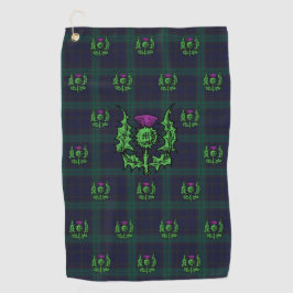 Scottish Thistle op Dark Tartan Custom Monogram Golfhanddoek