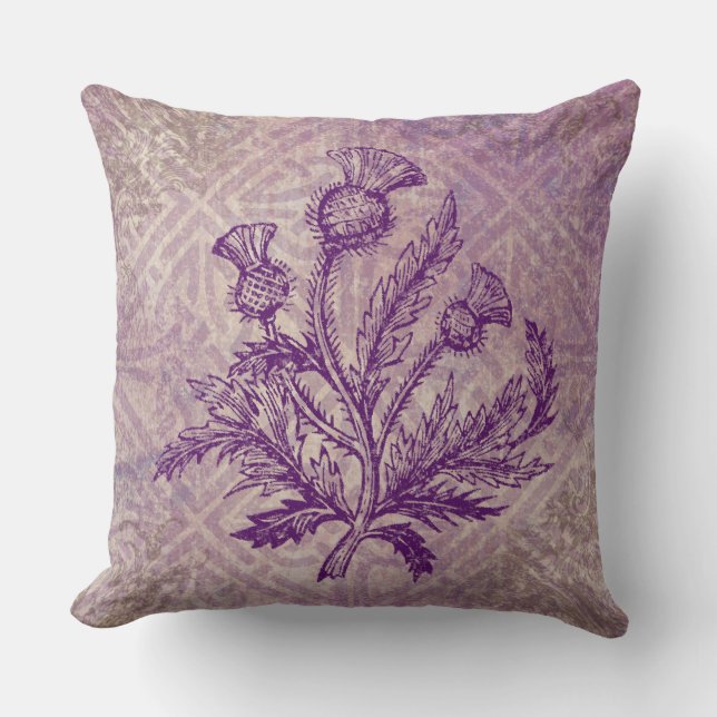 Scottish Thistle Paars Celtic Knot Kussen (Voorkant)