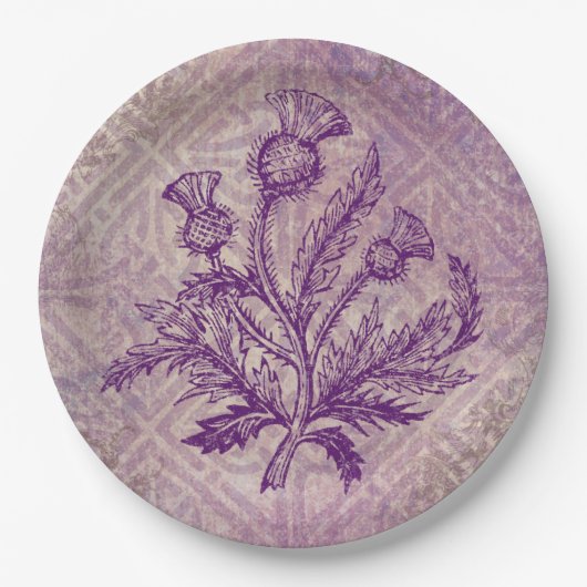 Scottish Thistle Paars Celtic Knot Papieren Bordje (Voorkant)