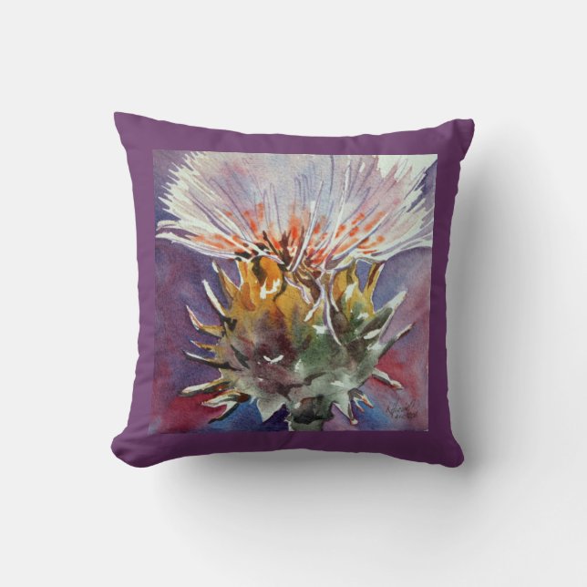 Scottish Thistle Waterverf Fine Art Pillow Kussen (Voorkant)