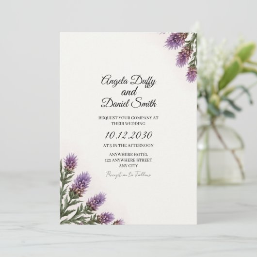 Scottish Thistle Wedding Invitation Kaart (Staand voorkant)