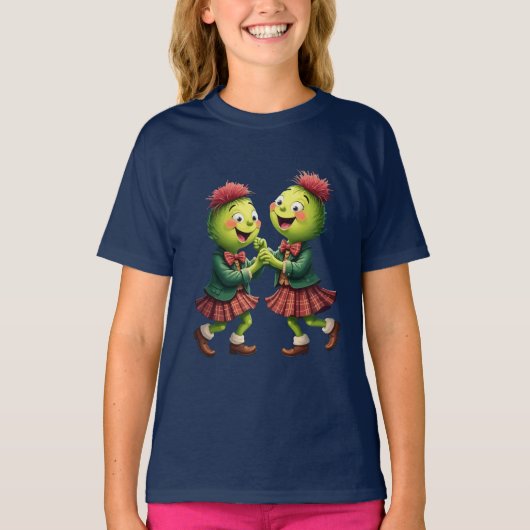 Scottish Thistles Wearing Plaid Dancing Ceilidh T-shirt (Voorkant)