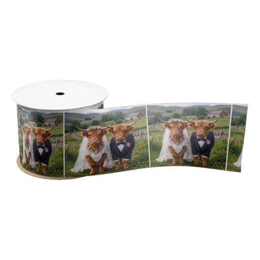 Scottish Wedding Highland Cows Satijnen Lint (Spoel)