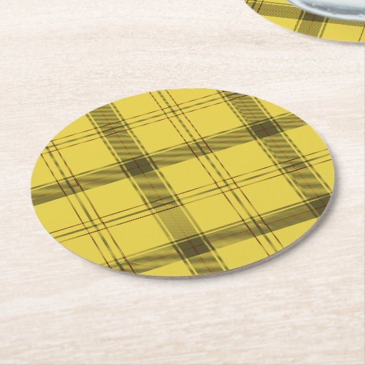 Scottish Yellow Tartan Ronde Kartonnen Onderzetter (Gebogen)