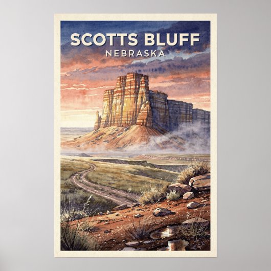 Scotts Bluff Nebraska Reisposter uit het verleden Poster (Voorkant)