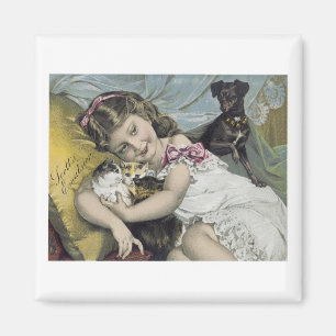 Scott's Emulsion Girl met katten en honden Magneet