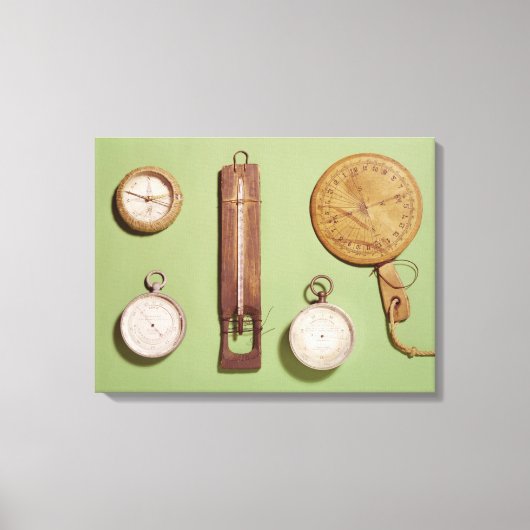 Scott's kompas, thermometer, zonnewijzer, canvas afdruk (Voorkant)