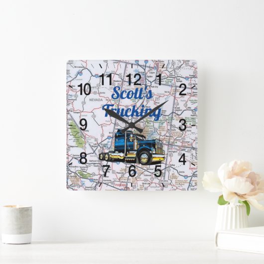 Scott's Trucking Road Map Square Wall Clock Vierkante Klok (Huis)