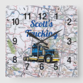 Scott's Trucking Road Map Square Wall Clock Vierkante Klok (Voorkant)