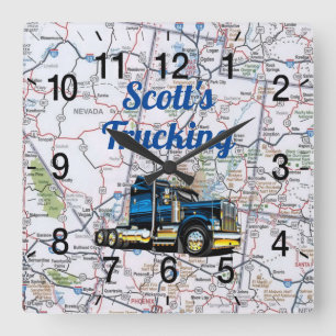 Scott's Trucking Road Map Square Wall Clock Vierkante Klok
