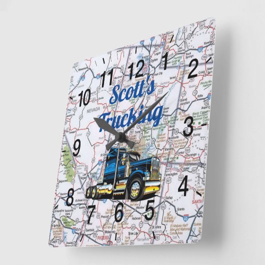 Scott's Trucking Road Map Square Wall Clock Vierkante Klok (Hoek)