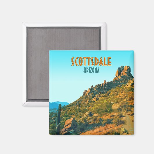 Scottsdale Arizona Cactus en Mountain  Magneet (Voorkant / Achterkant)