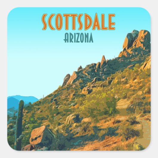 Scottsdale Arizona Cactus en Mountain  Vierkante Sticker (Voorkant)