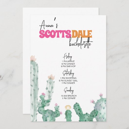 Scottsdale Bachelorette Itinerary Programmakaart (Voorkant / Achterkant)