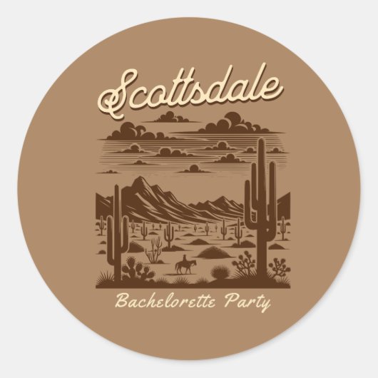 scottsdale bachelorette party brown ronde sticker (Voorkant)