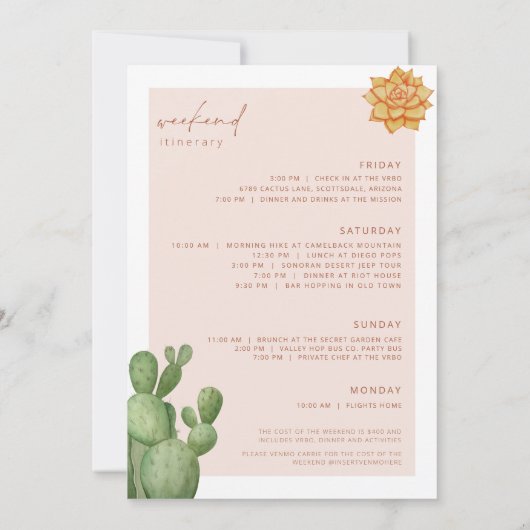Scottsdale Bachelorette Weekend Uitnodiging (Achterkant)