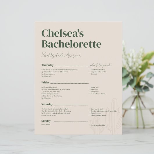 Scottsdale Bachelorette-weekendprogramma (Staand voorkant)