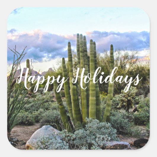 Scottsdale Succulent Sunset, Prettige feestdagen Vierkante Sticker (Voorkant)