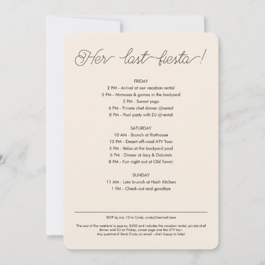 Scottsdale voor de sluier Desert Bachelorette Kaart (Achterkant)