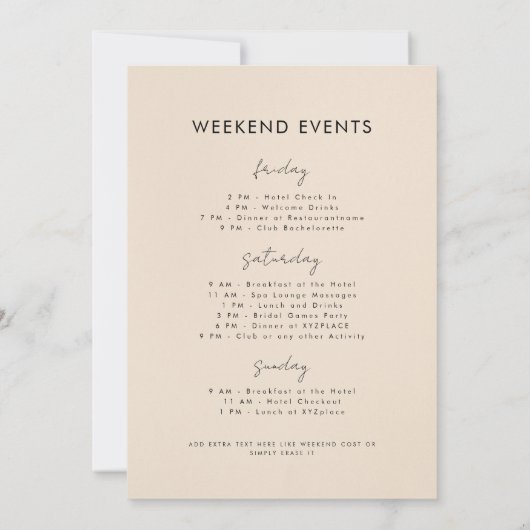 Scottsdale Voor De Veil Bachelorette Weekend Kaart (Achterkant)