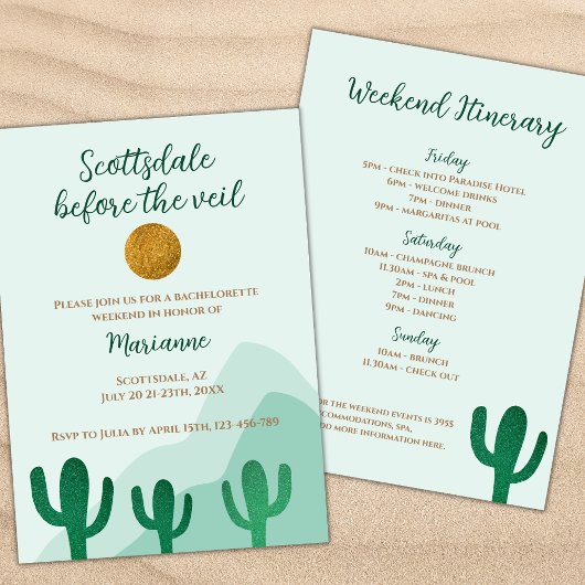 Scottsdale Voor De Veil Cactus Bachelorette Kaart