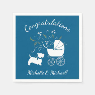 Scotty Dog Baby shower Puppy Scottish Terrier Blue Servet