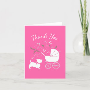Scotty Dog Baby shower Puppy Scottish Terrier Pink Bedankkaart