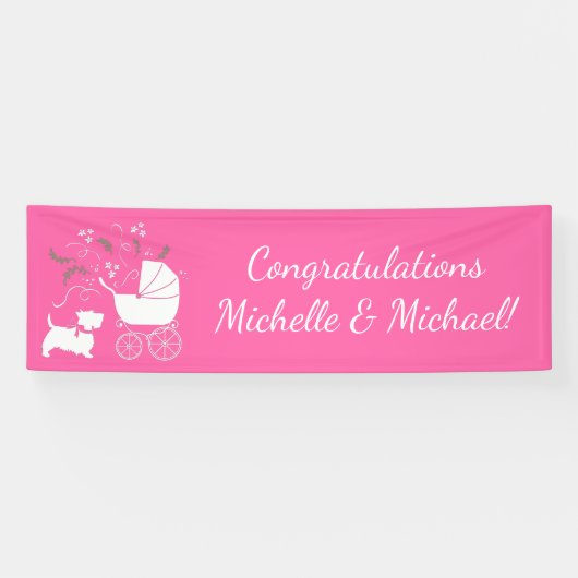 Scotty Dog Baby shower Puppy Scottish Terrier Pink Spandoek (Horizontaal)
