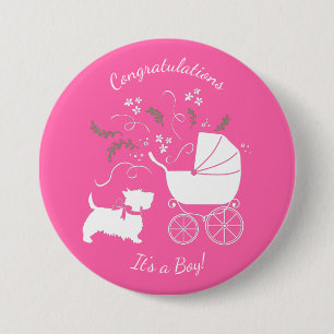 Scotty Dog Baby shower Scottish Terrier Pink Ronde Button 7,6 Cm