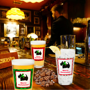 Scotty Dog en Tartan Vrolijk Kerstfeest Glas