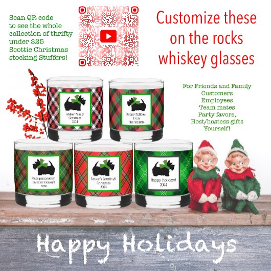 Scotty Dog en Tartan Vrolijk Kerstfeest Whisky Glas