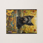 Scotty Dog in Tuinpot Tussen Bloemen Puzzel Legpuzzel (Horizontaal)