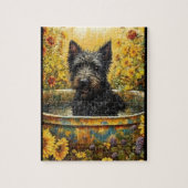 Scotty Dog in Tuinpot Tussen Bloemen Puzzel Legpuzzel (Verticaal)