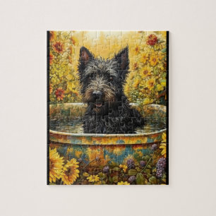 Scotty Dog in Tuinpot Tussen Bloemen Puzzel Legpuzzel