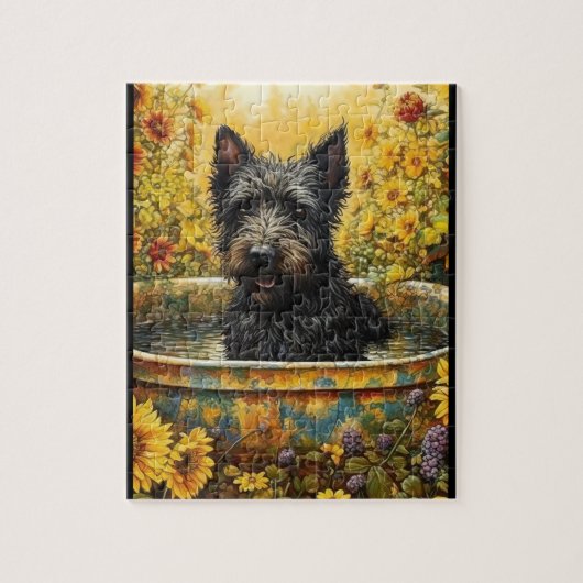 Scotty Dog in Tuinpot Tussen Bloemen Puzzel Legpuzzel (Verticaal)