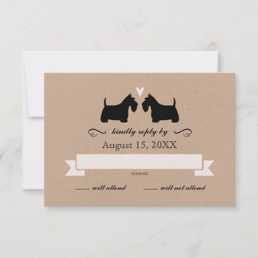 Scotty Dog Silhouettes Wedding RSVP Reactie (Voorkant)
