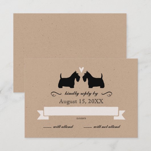 Scotty Dog Silhouettes Wedding RSVP Reactie (Voorkant / Achterkant)